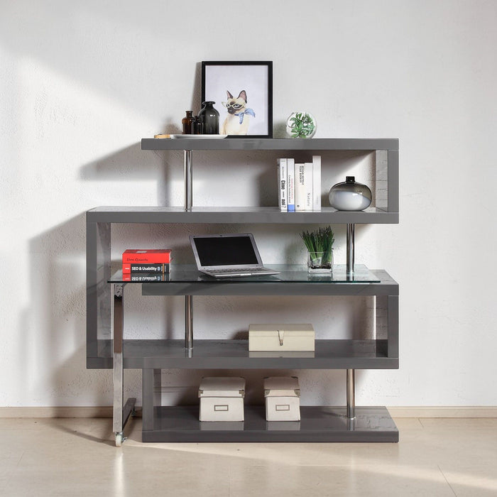 Buck II - Clear Glass, Chrome High Gloss Writing Desk With Shelf Urban Nest