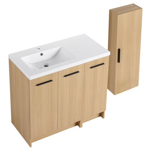 Freestanding Bathroom Vanity Set With Tall Linen Cabinet, 3 Door Storage Cabinet, Single Sink Home Essentials