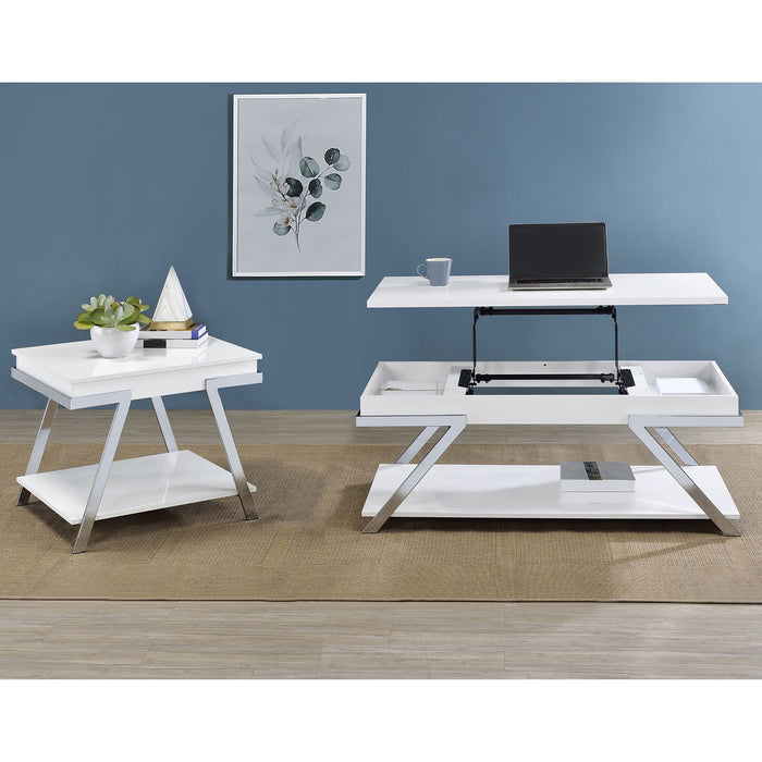 Briana - 2 Piece Coffee And End Table Set With Lift Top Legs - Gloss White Furniture Max