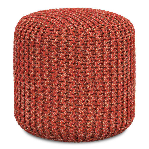 Wynne - Round Knitted Outdoor / Indoor Pouf - Orange Simpli-Home