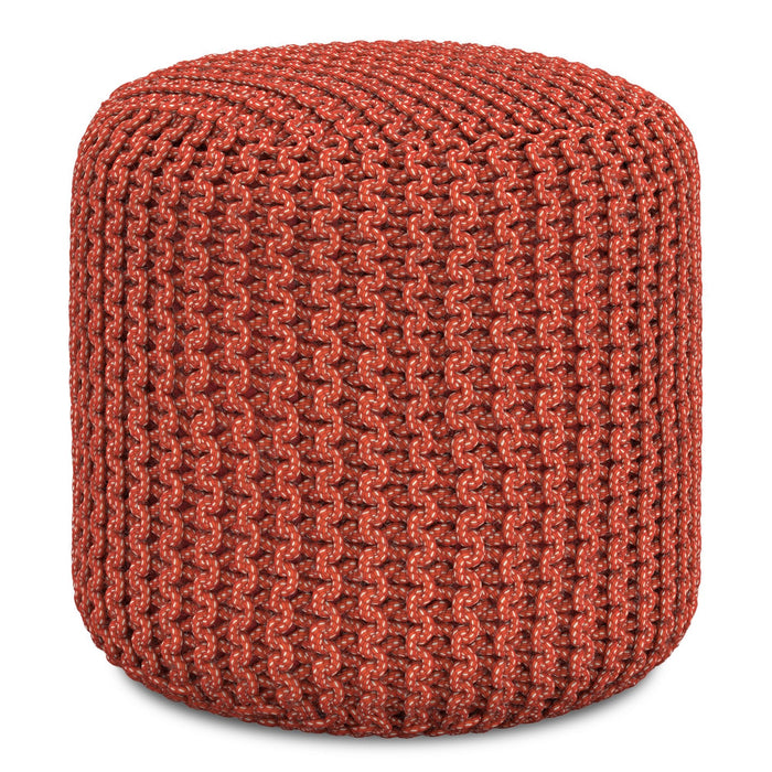 Wynne - Round Knitted Outdoor / Indoor Pouf - Orange Simpli-Home