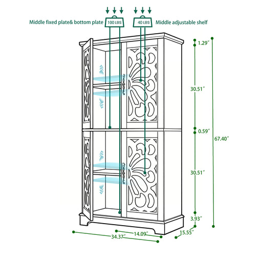 Modern Sideboard Buffet With 4 Mirrored Doors, Adjustable Shelves Home Essentials