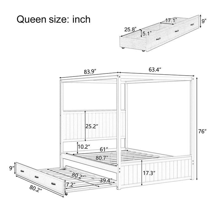 Canopy Platform Bed With Trundle And 3 Storage Drawers Hearth and Haven
