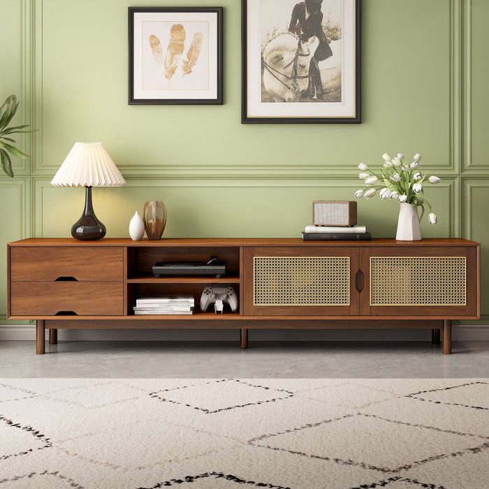 TV Stand For TVs Up To 85", Media Console With 2 Drawers - Walnut Hearth and Haven
