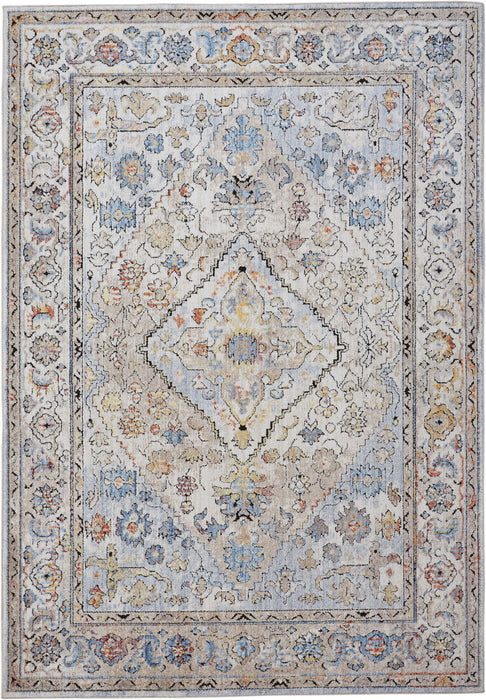 Floral Stain Resistant Area Rug - Taupe Blue And Gray - 4' X 6'