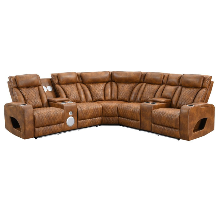 Taddeo - Power Motion Sectional Sofa With Power Headrest, Massage & LED - Two Tone Brown Leatherette ACME