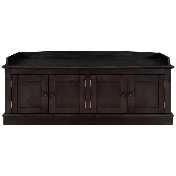 Storage Bench With 4 Doors And Adjustable Shelves, Shoe Bench With Removable Cushion For Living Room, Entryway Hearth and Haven