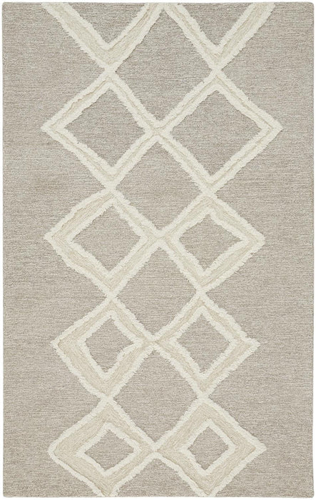 Geometric Tufted Handmade Area Rug - Gray And Ivory Wool - 12' X 15'