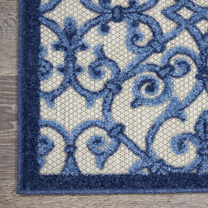 2' X 8' Floral Indoor & Outdoor Area Rug - Blue / Gray