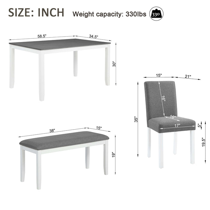 6 Piece Dining Table Set With Bench And Chairs Home Essentials
