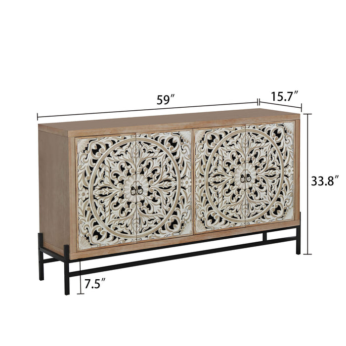 Carved 4 Door Cabinet, Storage Sideboard For Living Room - Multi Home Essentials