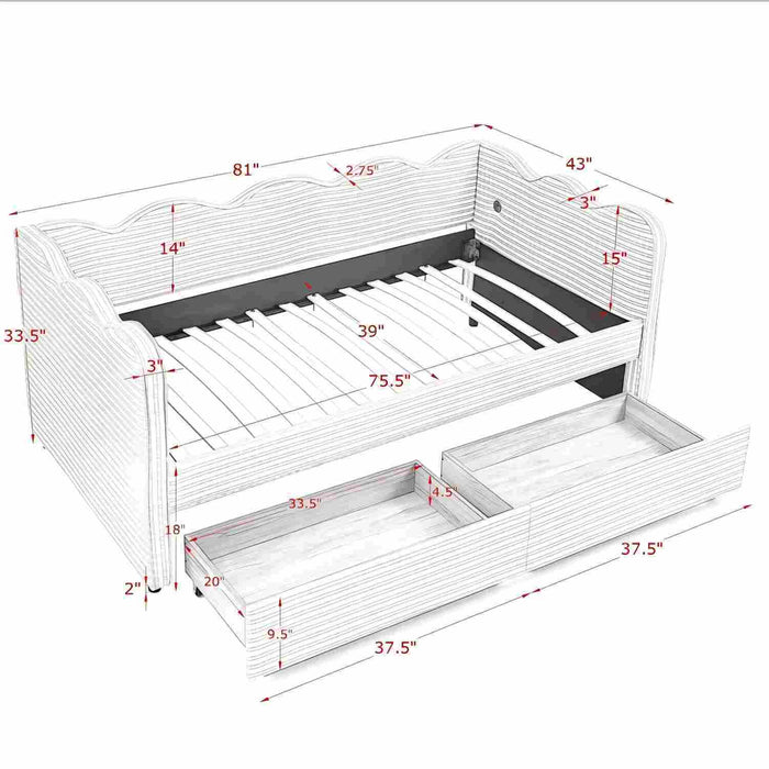 Gingham Daybed With USB Charging Port, Wave-Shaped Design Home Essentials