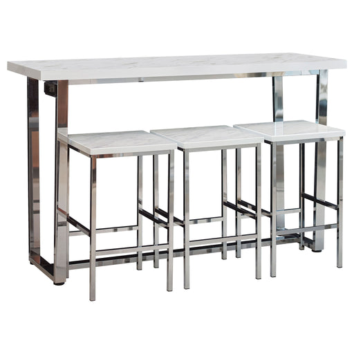 Ledesma - 4 Piece Counter Height Dining Set And Built In Power Unit - White Marble Furniture Max