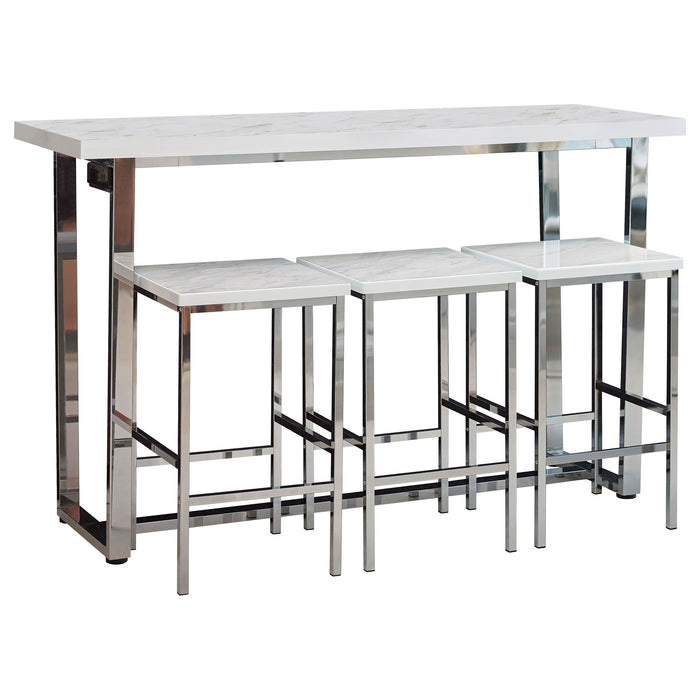 Ledesma - 4 Piece Counter Height Dining Set And Built In Power Unit - White Marble Furniture Max