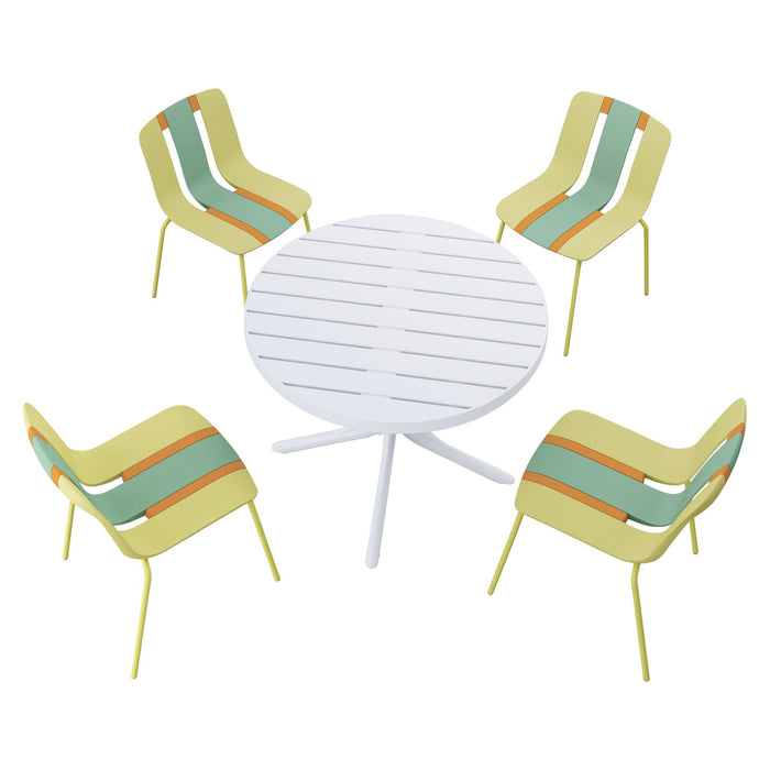 4 Piece Set Of Modern Striped Color Blocking Single Chairs With Round Table Home Essentials