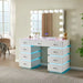 LED Lighted Makeup Vanity Desk With 15 Bulbs Mirror, RGB Light Drawers, 9 Drawers Dressing Table For Bedroom - Gloss White Home Essentials
