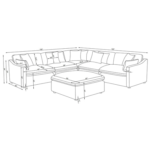 6 Piece Upholstered Modular Sectional Sofa With Reversible Cushions And Ottoman - Charcoal Furniture Max