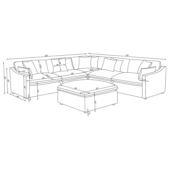 6 Piece Upholstered Modular Sectional Sofa With Reversible Cushions And Ottoman - Charcoal Furniture Max