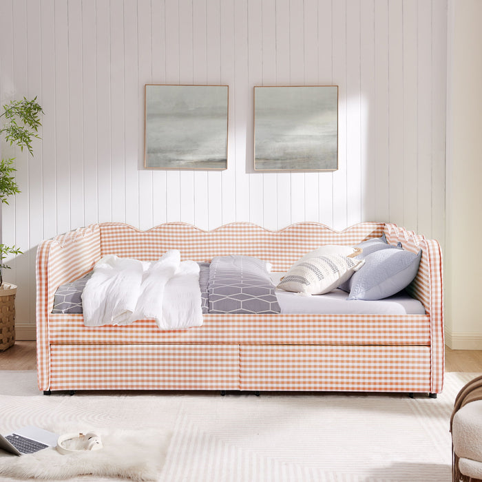 Gingham Daybed With USB Charging Port, Wave-Shaped Design Home Essentials