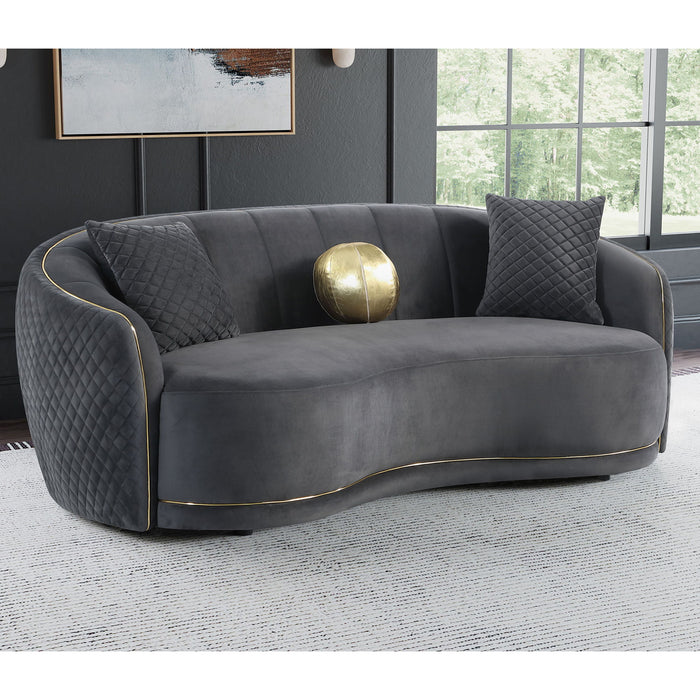 Luxe Upholstered Curved Sofa With Trim And Diamond Quilting - Dark Gray Furniture Max