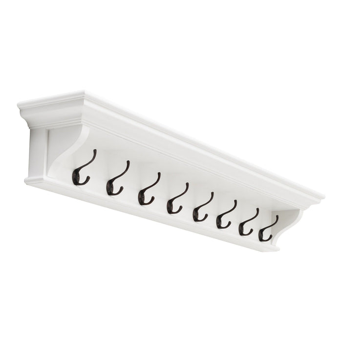 Classic Wood Wide Eight Hook Coat Rack - White