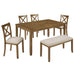 6 Piece Dining Table Set, Large Rectangular Table With Upholstered Bench & 4 X - Back Chairs, Kitchen Furniture - Oak Home Essentials