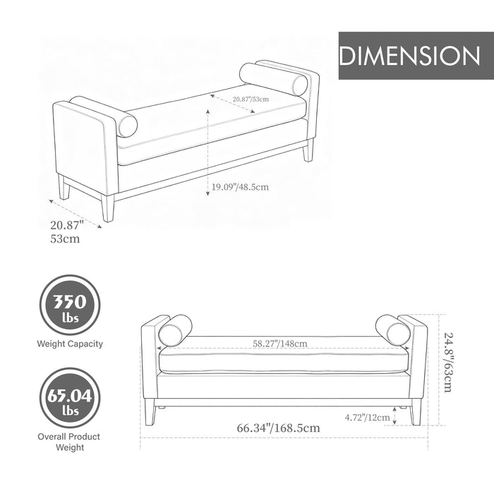 Upholstered End Of Bed Bench With Arms & 2 Bolsters For Bedroom Home Essentials