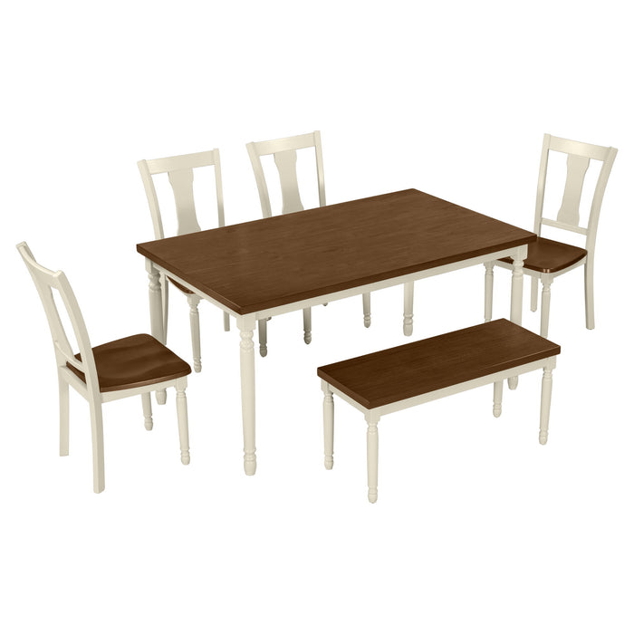 6 Piece Dining Set Classic Wooden Table And 4 Chairs With Bench For Kitchen Dining Room - Brown / Cottage White Hearth and Haven