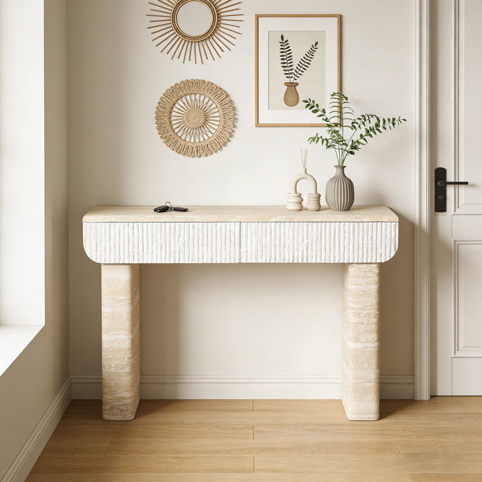 Entryway Table With 2 Hidden Handle Drawers For Entrance - Beige / Yellow Home Essentials