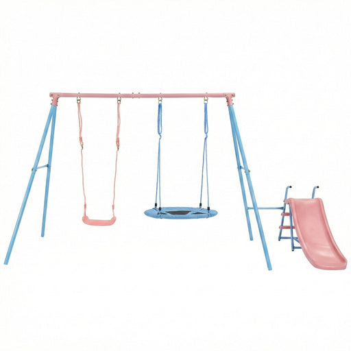 Xns107 - 2 Swing Set With Slide For Outdoor - Blue / Pink Daily Nest