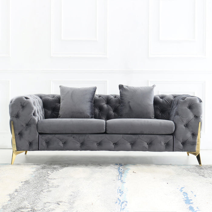 Loveseat With Diamond Button Tufting, Matching Throw Pillows Home Essentials