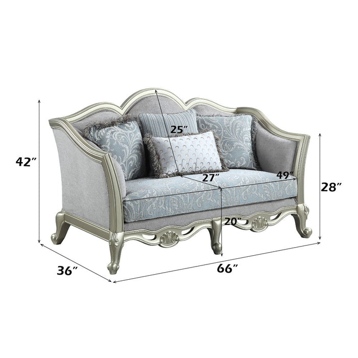 Qunsia - Loveseat With 4 Pillows - Light Gray Linen & Champagne ACME