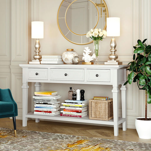 Classic Retro Style Console Table With 3 Top Drawers And Open Style Bottom Shelf - Antique White Hearth and Haven