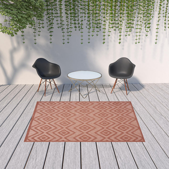 6' X 9' Argyle Indoor / Outdoor Area Rug - Coral Orange