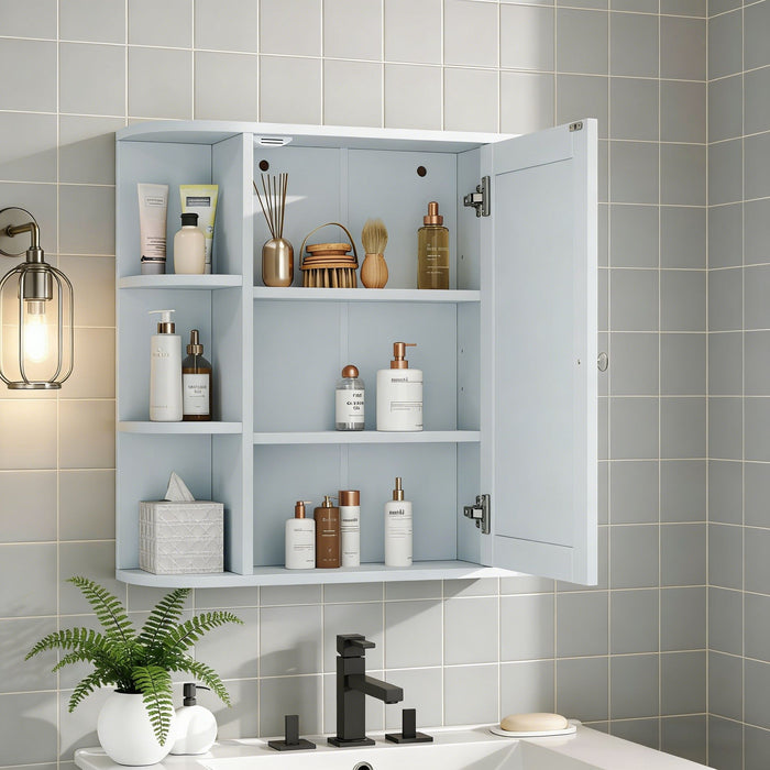 Bathroom Wall Storage Cabinet With Mirror And Adjustable Shelf, 6 Open Shelves Noble House