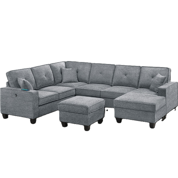 5 Piece Sectional Set With USB Port And Ottoman Home Essentials