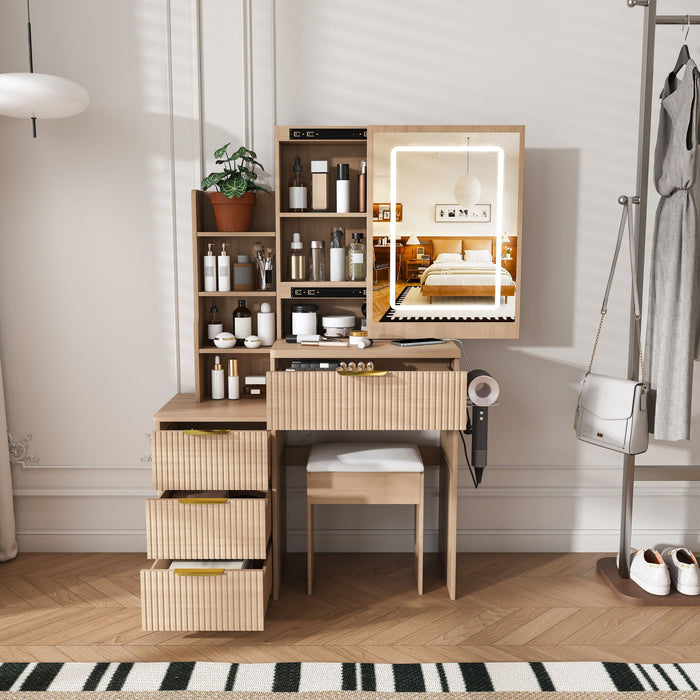 Modern Vanity Desk With 3 LED Lighting Modes, 4 Drawers Home Essentials