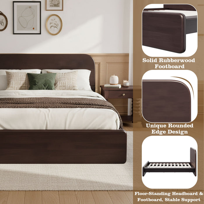 Queen Size Platform Bed Frame With Rounded Headboard - Walnut Noble House