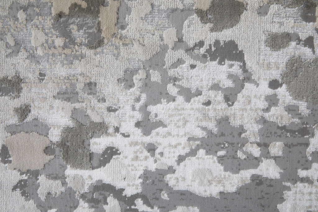 Abstract Area Rug - Silver Gray And White - 12' X 18'