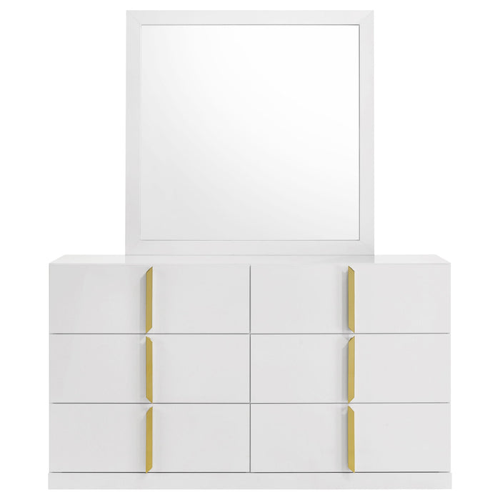 Lauryn - 6 Drawer Dresser With Mirror - Gloss White Furniture Max