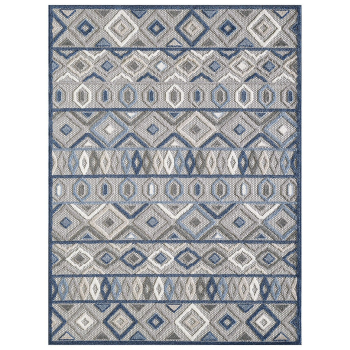 5' X 7' Abstract Stain Resistant Outdoor / Indoor Area Rug - Blue / Gray