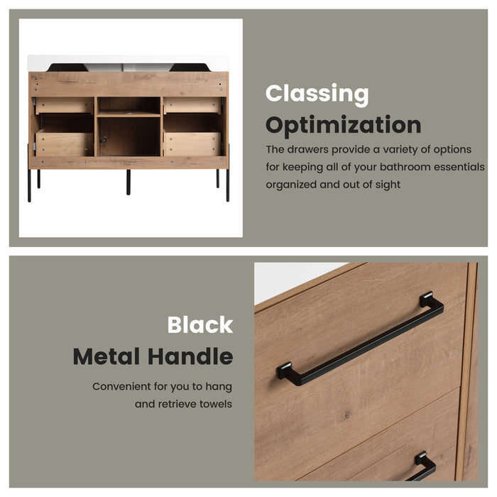 48" Freestanding Bathroom Vanity With Sink, Soft Close Cabinet Doors, 4 Drawers - Imitative Oak Home Essentials