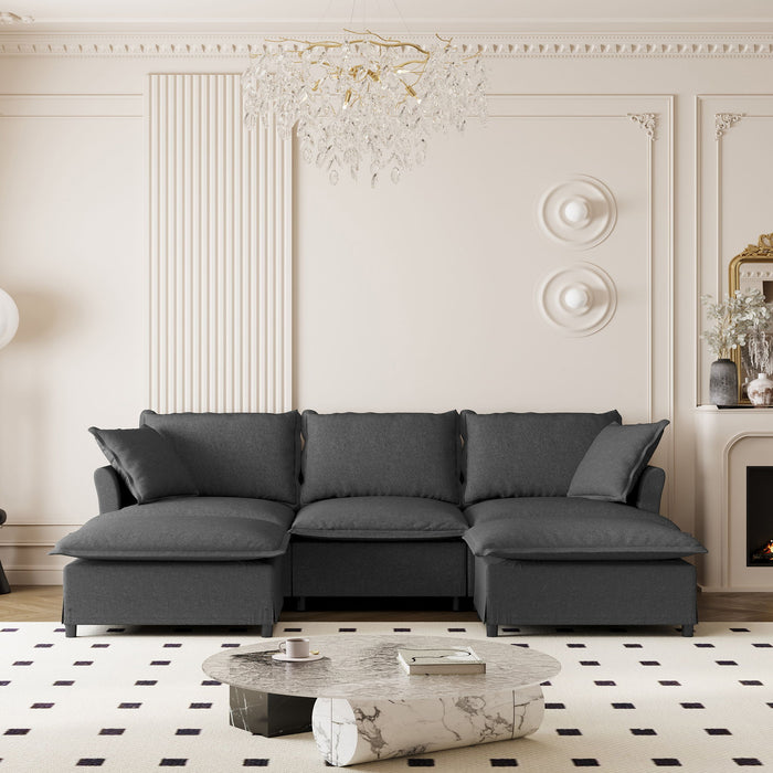 Sectional Sofa With Ottoman Cloud Couch Set With Throw Pillows, Free Combination