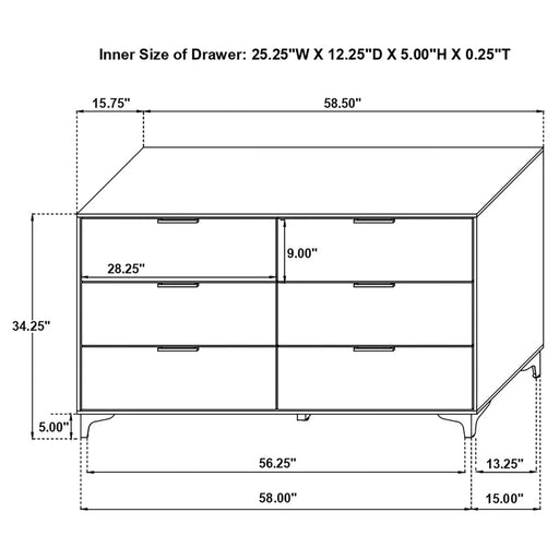 Karena - Rectangular 6 Drawer Dresser - White Furniture Max