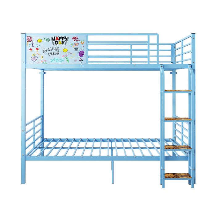 Bunk Bed, Convertible To 2 Separate Twin Size Beds & Full Length Guardrail & Ladder, No Box Spring Needed - Blue Home Essentials