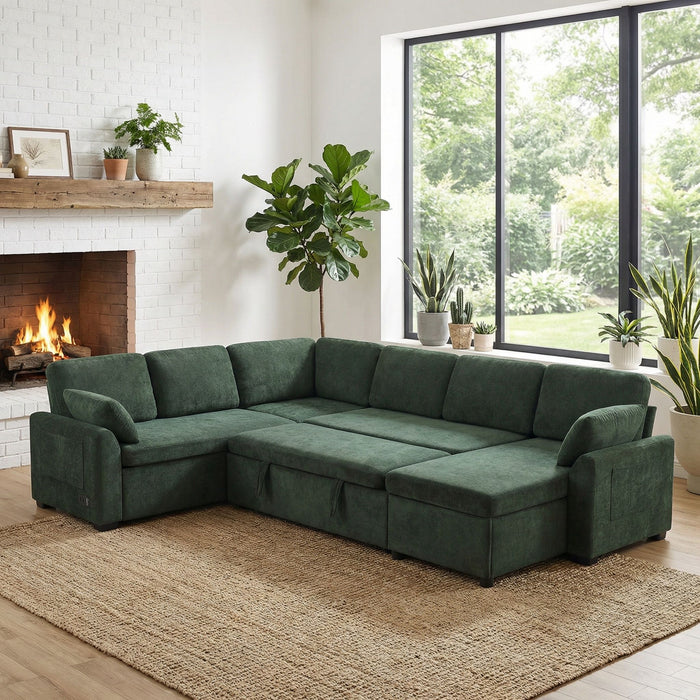 Convertible U-Shaped Sectional Sofa Bed With Reversible Chaise Hearth and Haven