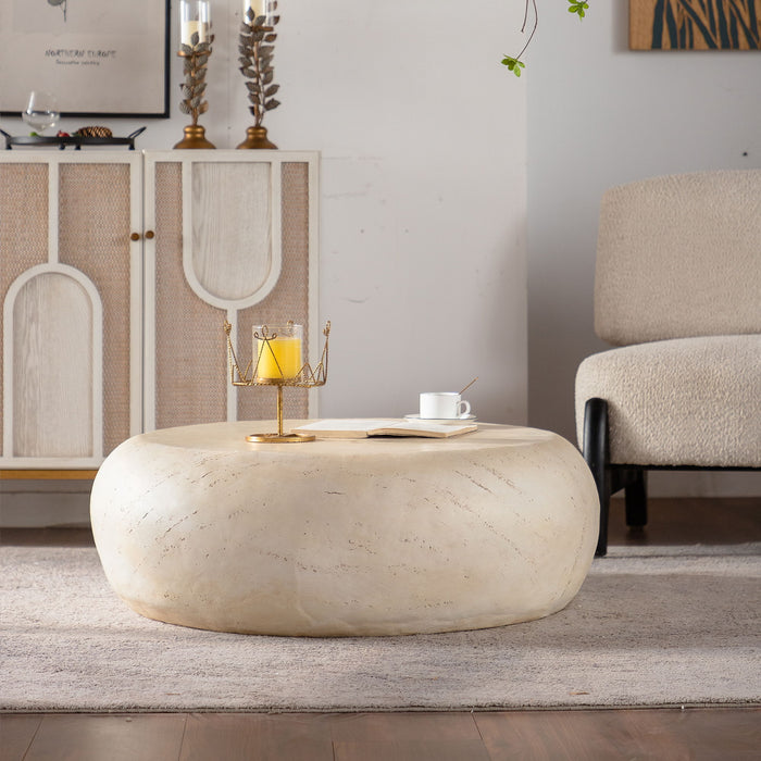 Round Coffee Table With Smooth Texture For Living Room - Light Beige Home Essentials