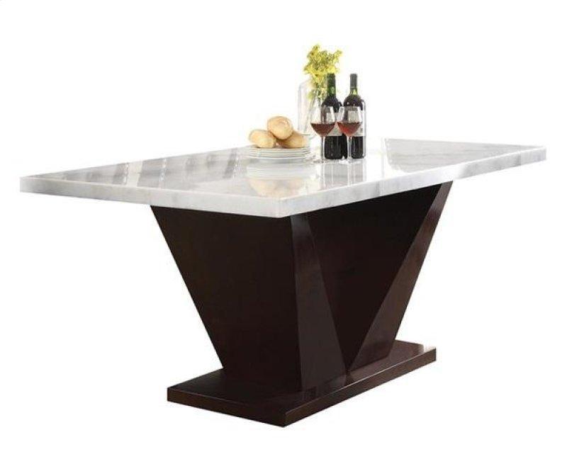 Marble Pedestal Base Dining Table - White / Brown