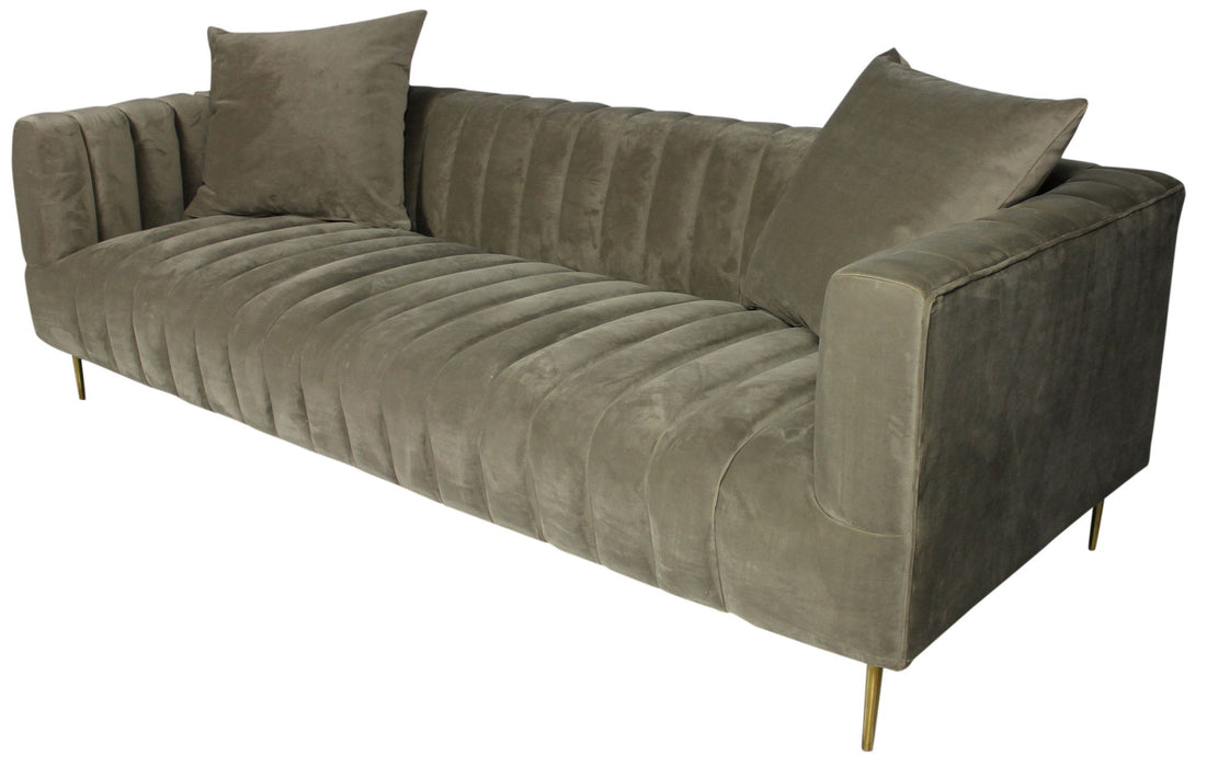 Velvet Sofa And Toss Pillows With Gold Legs - Gray Brown