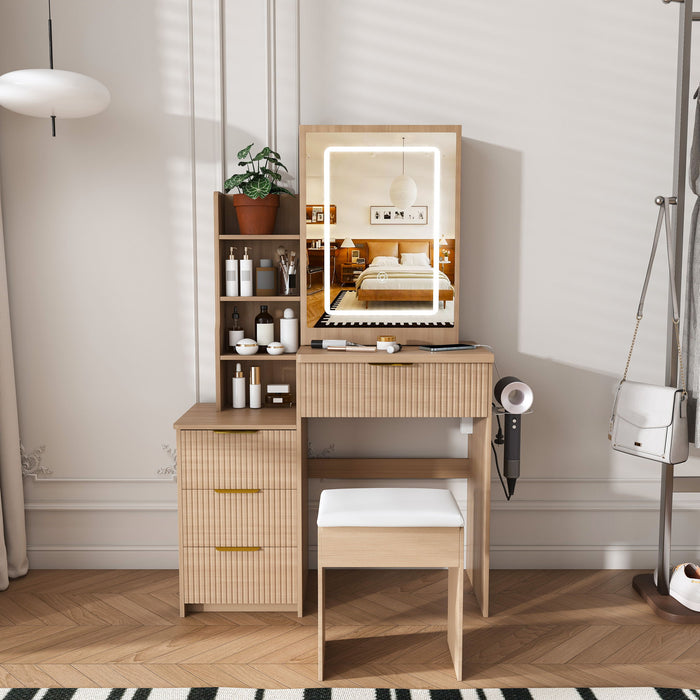 Modern Vanity Desk With 3 LED Lighting Modes, 4 Drawers Home Essentials